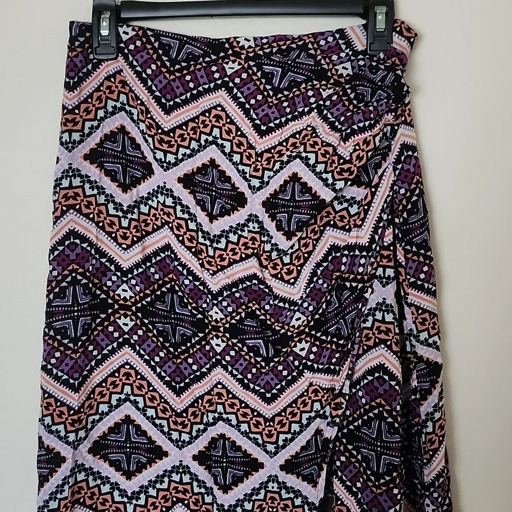 Express multicolor ruched tulip hem midi maxi skirt, fun pattern, women's medium